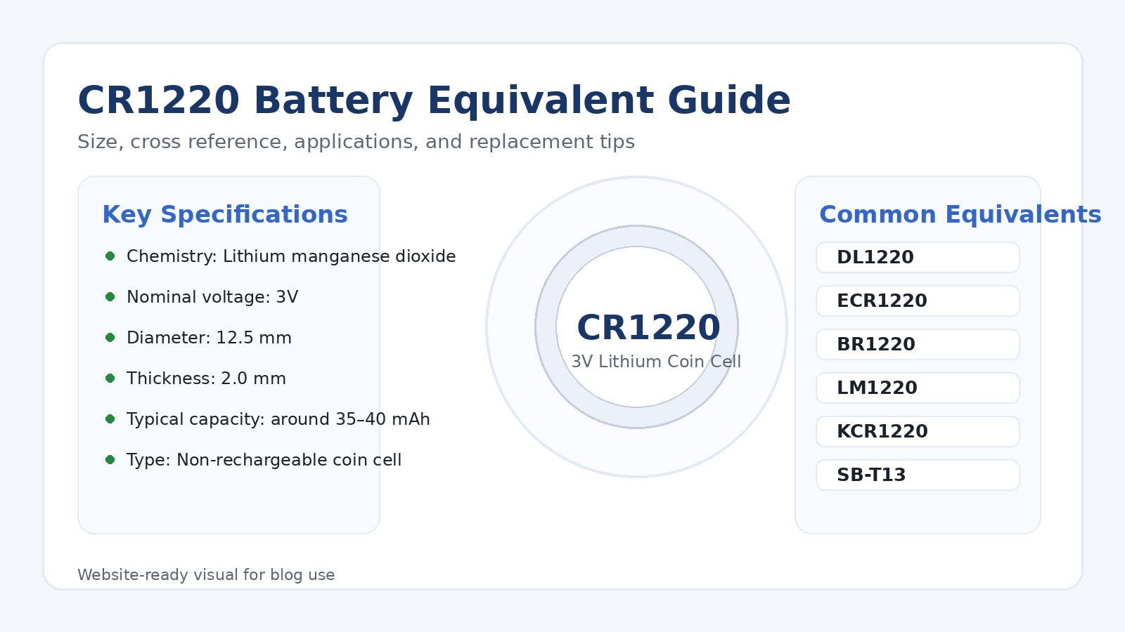CR1220 Batterie Ersatz- und Vergleichsleitfaden: Querverweise, Größe und Austauschtipps
