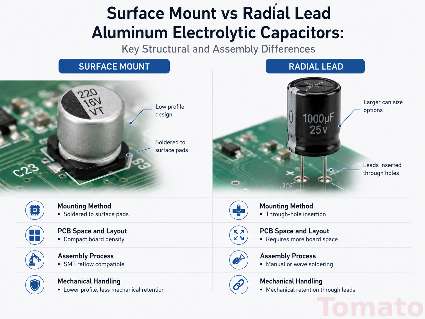 SMD- vs. Radial-Lead-Aluminium-Elektrolytkondensatoren: Wichtige Unterschiede und Auswahlhinweise